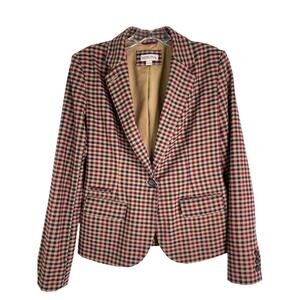 Vintage tan red blue plaid check wool preppy academia blazer jacket 2